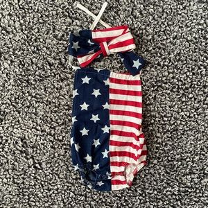 Red white and blue baby onesie and bow